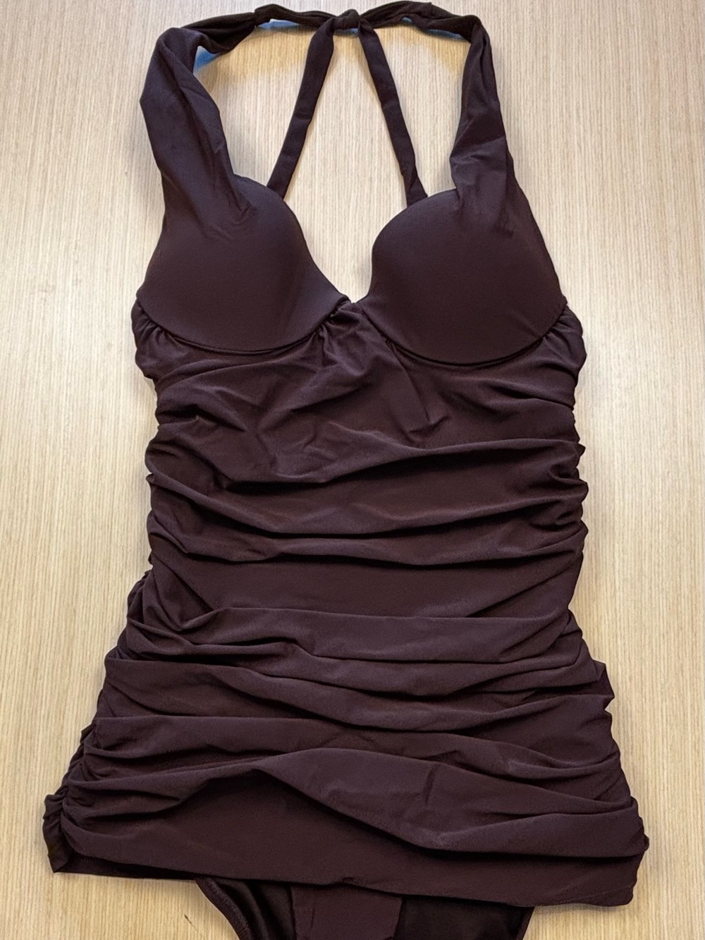 Natori NWT Underwire Push-Up Plunge Halter One-Piece Maillot Swimsuit Sz 10 C/D